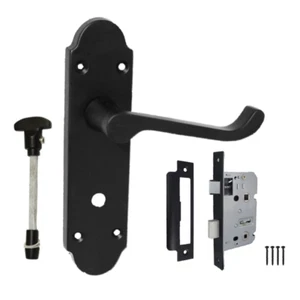 Manijas de puerta de baño negras mate con cerradura de marco - Victorian Scroll Pack.l - Imagen 1 de 15