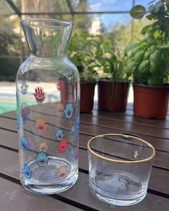 Hamsa Design Bedside Carafe and glass 8”H - Picture 1 of 6