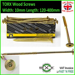 YELLOW WOOD SCREWS Long WAFER HEAD TORX Self Tapping Chipboard 10mm 120-400 mm - Picture 1 of 6