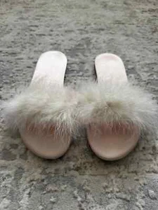 Blush slippers feathered bridal bride wedding Size 4 - Picture 1 of 3