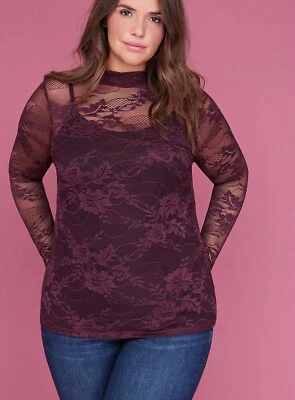 Women' Plus Size 22/24 26/28 2X 3X 4x Lace Long Sleeves Top Lane Bryant NWT Foto 1 de 4