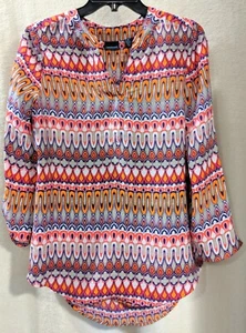 Buntglas Muster Top NEU Gr. S High Low Saum Bluse Langarm WESTBOUND - Bild 1 von 8