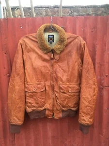 Rare Schott NYC brown bomber leather fur collar zip up Jacket Made in korea sz L - Picture 1 of 24