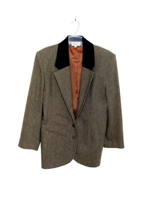 Chaqueta Blazer Mujer Vintage Lana Espiga Terciopelo Cuello Años 90 Hecha en EE. UU. Foto 1 de 4