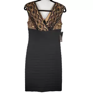 Adrianna Papell Sleeveless Black Lace V-Neck Cocktail Bodycon Dress Women's Sz 8 - Picture 1 of 10