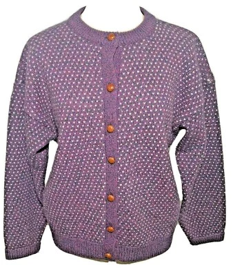 Suéter Woolrich Vintage Enmarcado a Mano Cuero Botones Púrpura Cárdigan Mujer M Foto 1 de 4