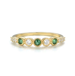 Ladies 9 Carat Gold on Sterling 925 Silver Emerald White Sapphire Eternity Ring - Picture 1 of 5