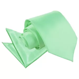 Mint Green Satin Plain Solid Mens Classic Tie And Pocket Square Set by DQT - Picture 1 of 3