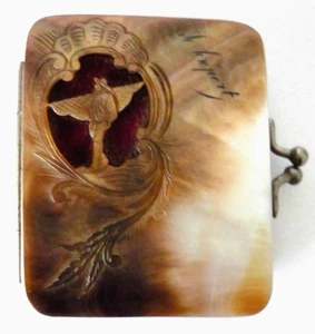 Antique Carved Mother Of Pearl Fisherman French Coin Purse - Picture 1 of 15