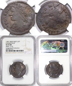 1787 1c 78/87 Bust Left Connecticut Colonial Coin NGC VF 25 - Picture 1 of 5