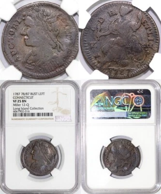 1787 1c 78/87 Bust Left Connecticut Colonial Coin NGC VF 25 - Image 1 of 4