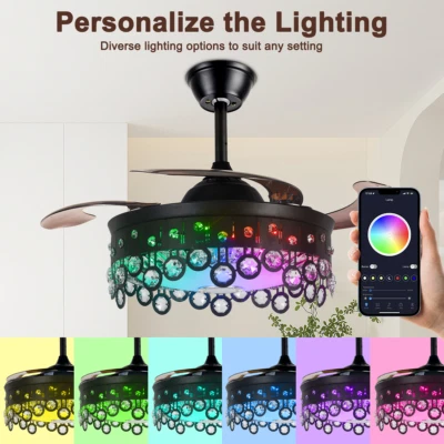 Smart Music Crystal Chandelier Bluetooth LED 7-Color 42" Remote Ceiling Fans - Image 1 of 4