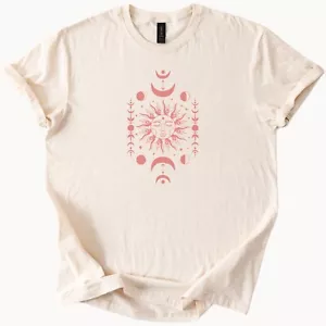 Sun Moon Phases Graphic T-shirt Celestial Boho Witchy Tee - Picture 1 of 4
