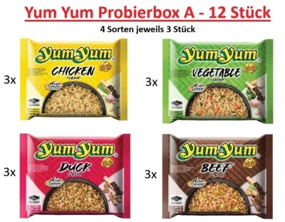Yum Yum Probierbox A - 12 Stück Instant Nudeln, Huhn Gemüse, Rind, Ente 60g - Bild 1 von 4
