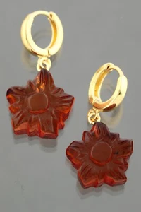 Carved Flower Genuine BALTIC AMBER Gold Plated Silver Earrings 3.7g 250212-20 - Picture 1 of 6