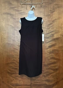Abito tubino donna Calvin Klein smanicato plissettato 14 nero crepe maglia carriera - Foto 1 di 12