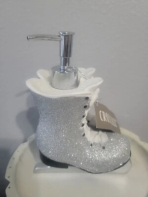 SILVER GLITTERY RESIN ICE SKATE,BOOT+SILVER PUMP KITCHEN,BATHROOM SOAP DISPENSER - Image 1 of 4