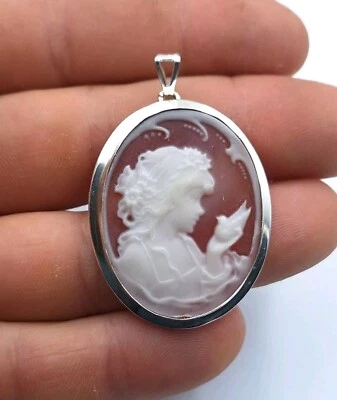 CIONDOLO IN ARGENTO 925% CON CAMMEO CAMEO, DONNA RODIATO IN ORO BIANCO 18KT - Immagine 1 di 4