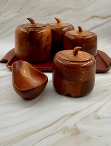 CANISTER SET Wood 4 piece with Tray, Scoop, Mission , Made in Phillipines - Picture 1 of 3