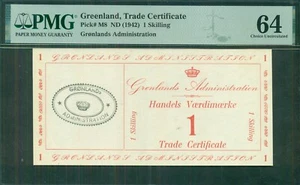 GREENLAND TRADE CERTIFICATE, (1942), 1skilling, Pick #M8 ND PMG Gr64 Choice UNC - Picture 1 of 2