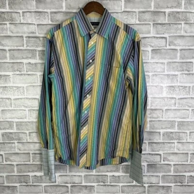 Camisa masculina Ted Baker London listrada vertical multicolorida francesa punho flip 15,5 - Imagem 1 de 4