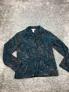 Susan Graver Style Jacket Womens Size Medium Blue Plaid Paisley Button - Picture 1 of 11