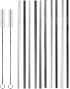 10er Set Edelstahl Strohhalme, gerade wiederverwendbare Trinkhalme 10,5" lang - Bild 1 von 9