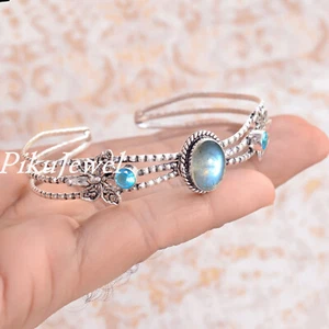 Labradorit & Blautopas Edelstein 925 Sterling Silber Manschette Bestes Gesche... - Bild 1 von 6
