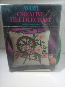 Vintage Avon Spinning Wheel Rose Crewel Needlepoint Pillow Cover Kit 14" - Picture 1 of 2