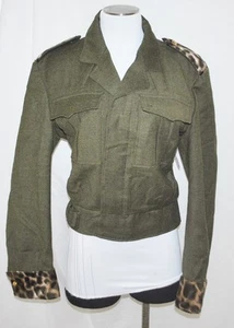VTG Haeren Green Leopard Accent Military Mod Waist Short Ike Wool Jacket M/L - Picture 1 of 6
