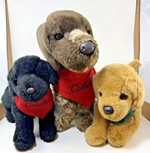 Menge 3 Douglas Plüsch Hunde mit Cabelas Bandana Lab goldbraun schwarz groß klein - Bild 1 von 24