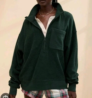 Pulôver Aerie quarto de zíper moletom tamanho P verde floresta lã macia tamanho grande - Imagem 1 de 4