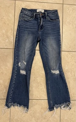 Pantalones de mezclilla para mujer Flying Monkey tiro medio acampanados dobladillo desgastado talla 26 Foto 1 de 4