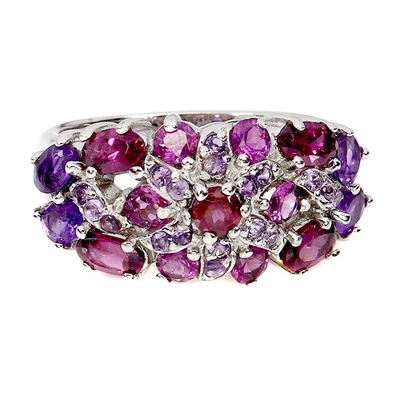 925 Sterling Silver Ring Oval Rhodolite Garnet Amethyst Gemstone Jewelry Size 9 - Image 1 of 4