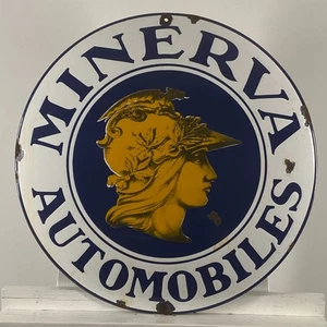 Minerva Automobiles Enamel Sign - Ø 50cm (19.7") - Vintage Porcelain Metal... - Foto 1 di 17