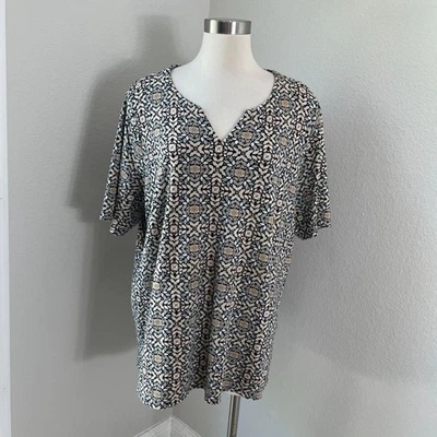 Croft & Barrow Womens Plus 2X Tunic Top Black Beige Pattern Cotton Shirt - Image 1 of 4