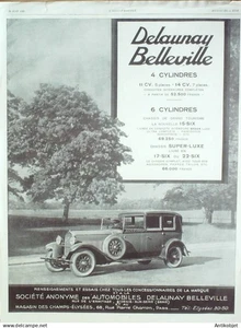 Publicite Auto Delaunay Belleville 1929 - Imagen 1 de 1