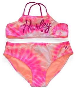 Girls Youth Hurley 2 Pc Orange Pink Tie Dye Fully Lined Bikini Swimsuit XL 16 - Picture 1 of 4