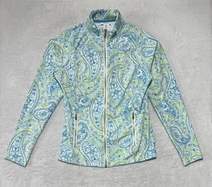 Chaqueta Sigrid Olsen Mujer Mediana Azul Verde Estampado Paisley Cremallera Completa Golf Tenis - Imagen 1 de 6