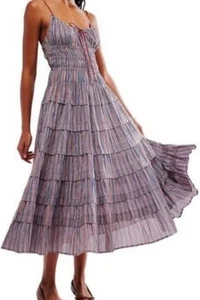 FREE PEOPLE Going Steady Midikleid in Taupe Kombi Größe M - Bild 1 von 7