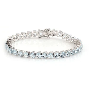 18KT White Gold Aquamarine Tennis Bracelet 13.52 Ct Blue Gem Gift Jewelry Women - Picture 1 of 6