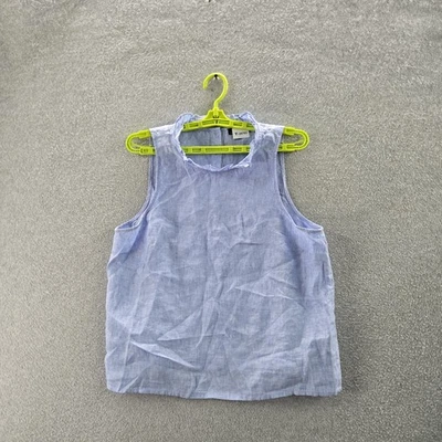 Blusa mujer J.crew M azul lino botón cuello redondo delantero Foto 1 de 4