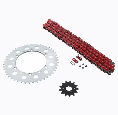 Chain & Sprockets for 95-06 Kawasaki KDX200, 97-05 KDZX220 Red O Ring 13/47 110L - Image 1 of 4