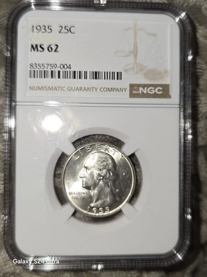 1935-P  25C WASHINGTON SILVER QUARTER  NGC MS62   #8355759-004 - Image 1 of 4