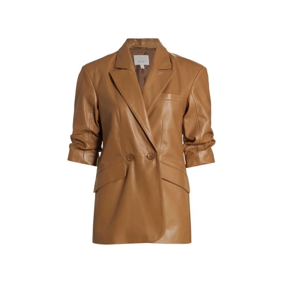 Chaqueta Blazer Cinq à Sept Para Mujer Marrón Imitación Cuero Manga Ajustada Talla 2 Nueva Sin Etiquetas Foto 1 de 4