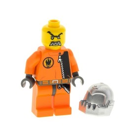 1x Lego Figure Man Agents Break Jaw Orange Helmet Silver Serrated 8632 8633 agt003