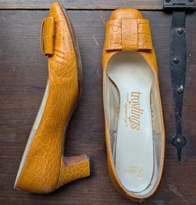 Vintage 60er Jahre Troylings Pumps 61/2? Krokodil Square Toe Mod Schleifen - Bild 1 von 9