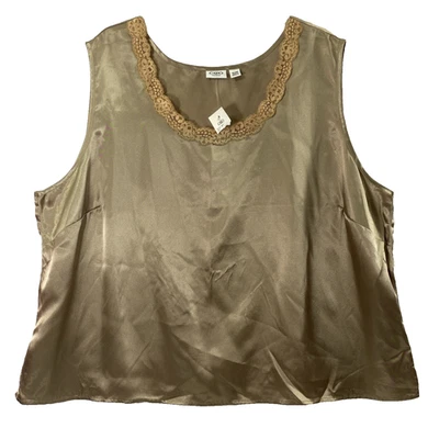Cato Satin Top Womens Plus Size 26/28W Tan Sleeveless Lace Neckline Blouse - Image 1 of 4