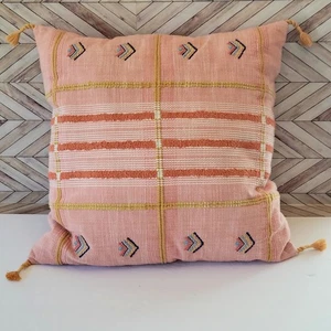 Dekokissen bestickt Pfirsich Boho marokkanischer Stil 16x 14" Quaste Akzent Dekor - Bild 1 von 4