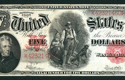 Billete de Estados Unidos de $5 1907 ** Licitación legal ** Picadora de leña ** MONEDA Foto 1 de 3